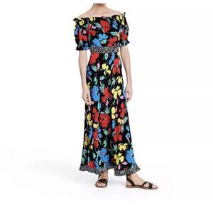 RIXO For Target Black Floral Off the Shoulder Puff Sleeve Maxi Dress Size 2 NWT
